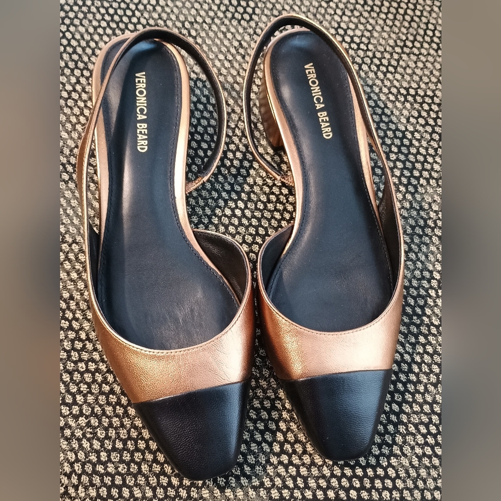 Veronica Beard Woman’s Cecile Half d'Orsay Slingback Pump Size 7 Gold Black New